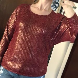 Red scoop neck top with gold shimmer